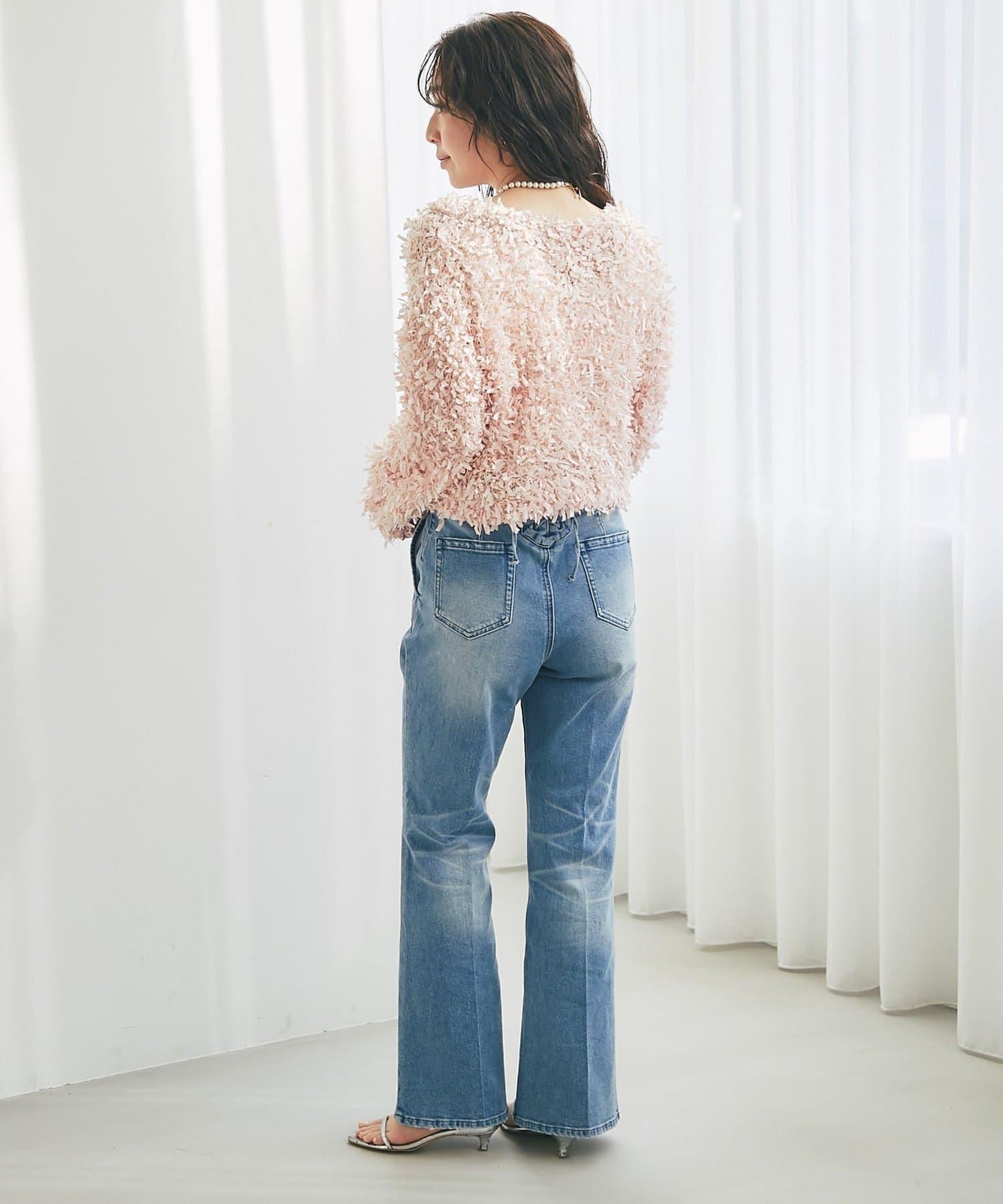 バックレースアップデニムフレアパンツ