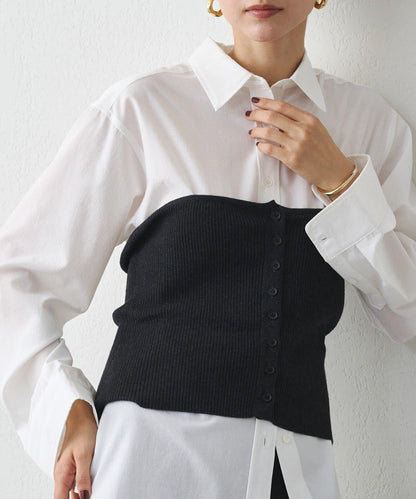 【Loungedress】襯衫+針織背心套裝