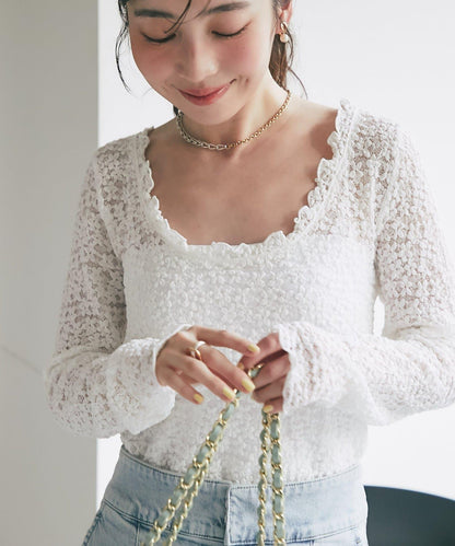 蕾絲彈力雙面可穿套頭衫