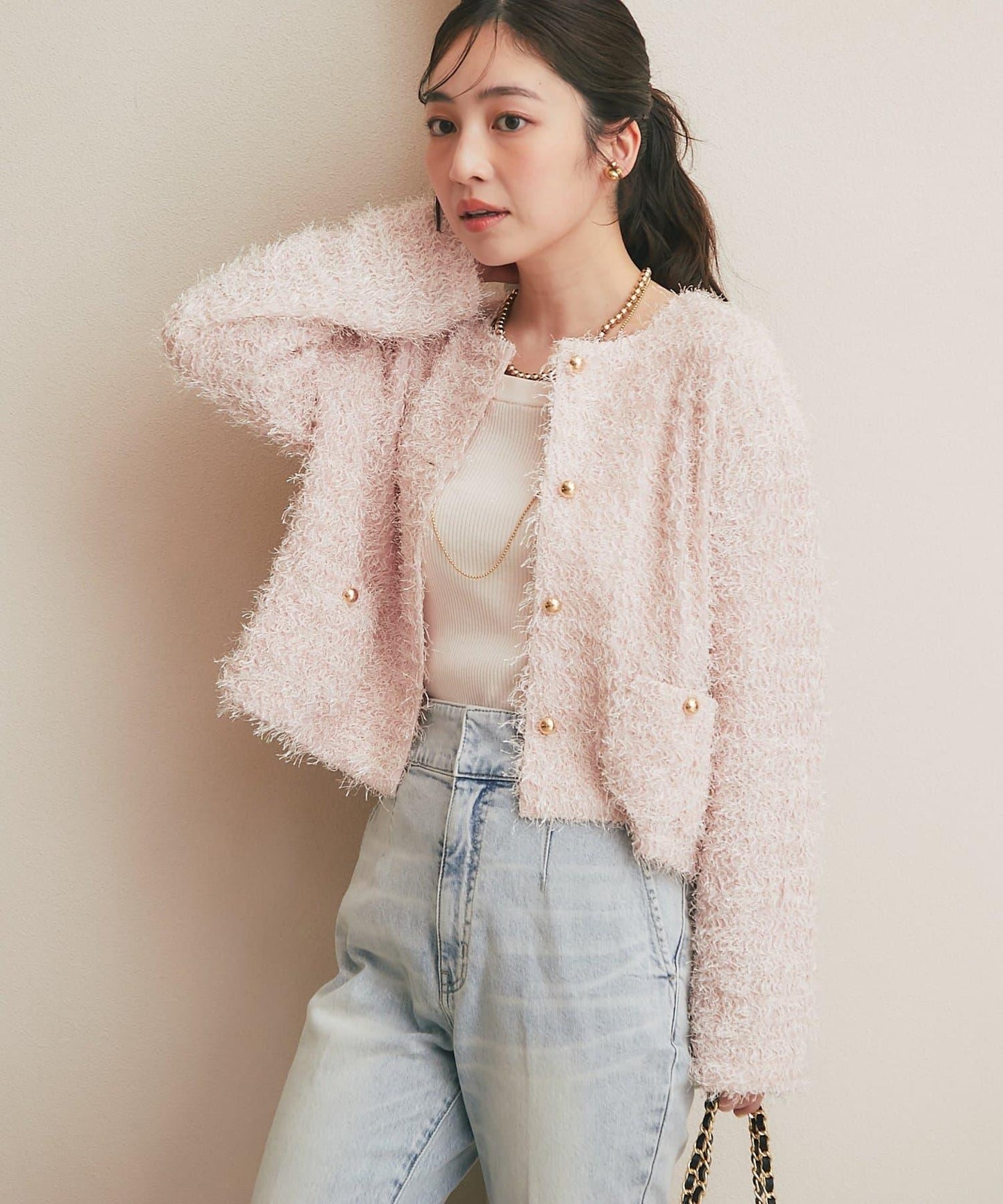 羽毛剪裁針織夾克開衫