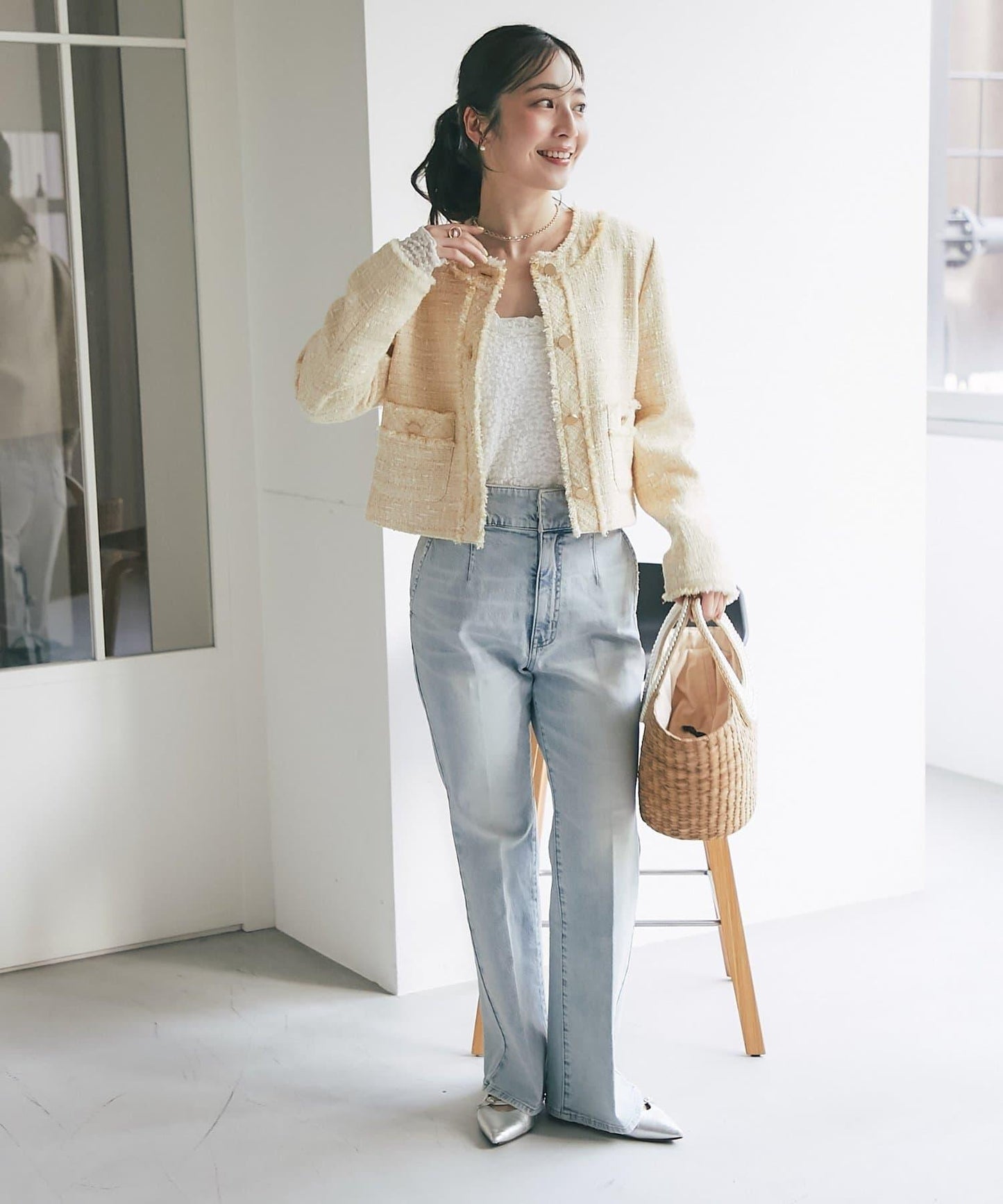 バックレースアップデニムフレアパンツ