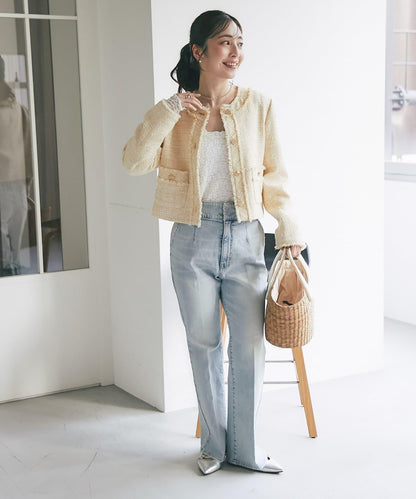 バックレースアップデニムフレアパンツ