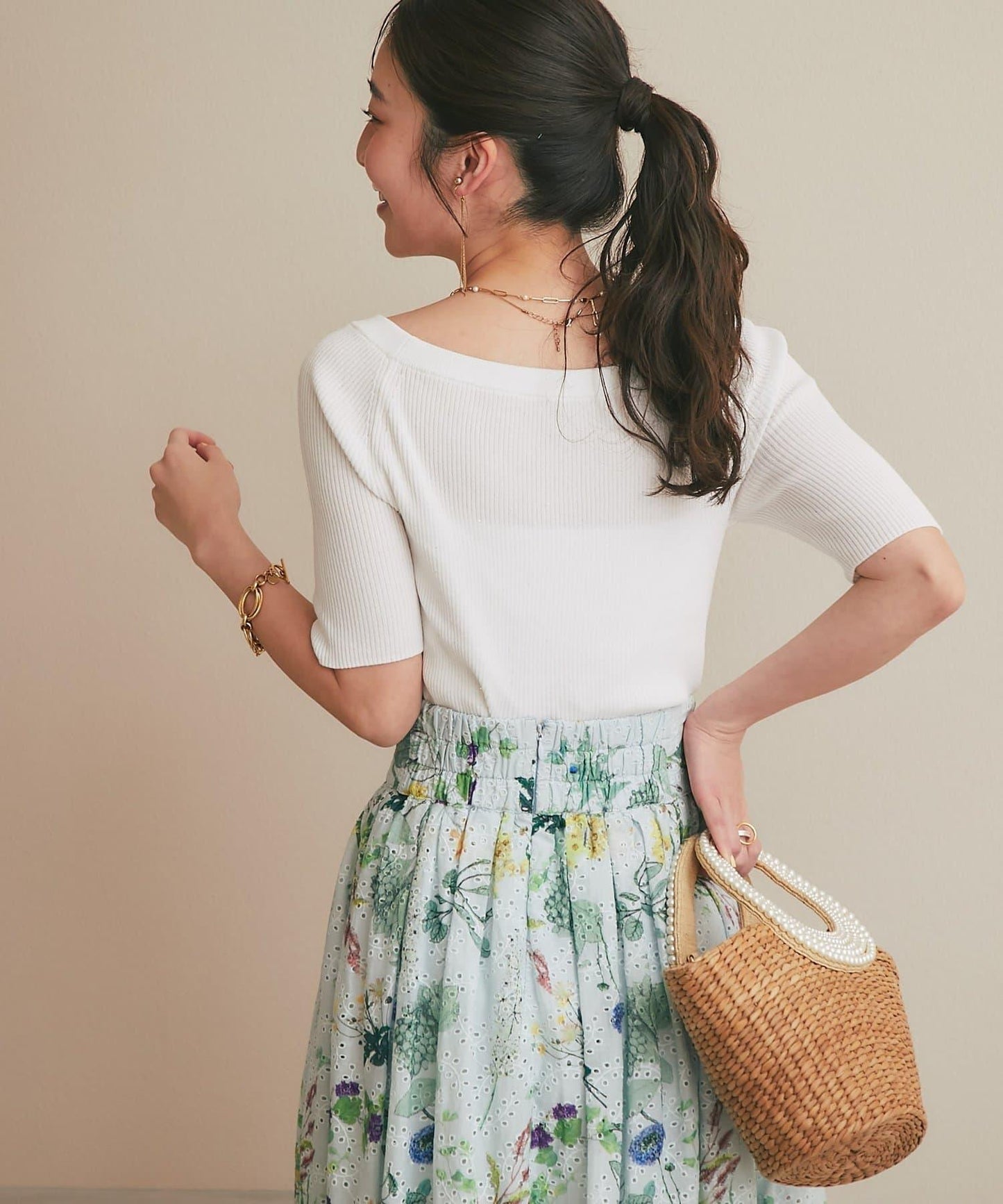 【復刻・新色黃色登場】亮片羅紋一字肩五分袖針織衫