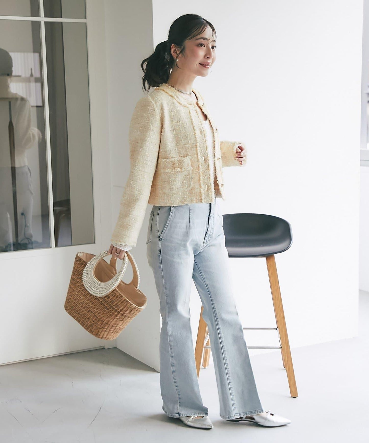 バックレースアップデニムフレアパンツ