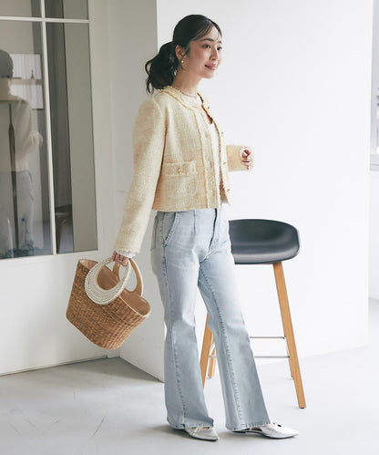 バックレースアップデニムフレアパンツ