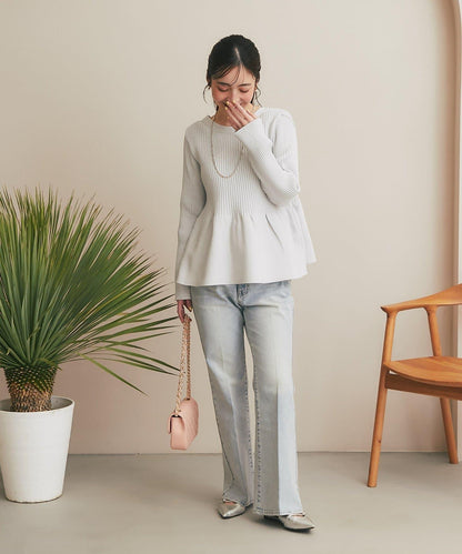 バックレースアップデニムフレアパンツ