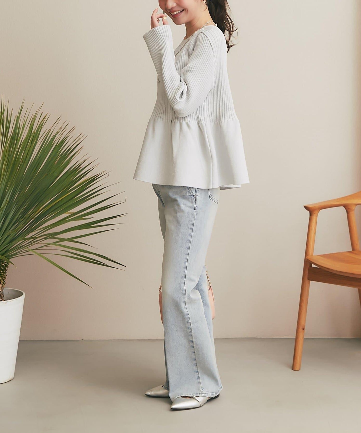 バックレースアップデニムフレアパンツ