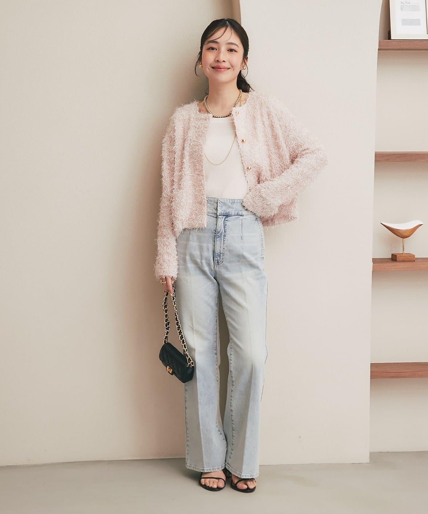 バックレースアップデニムフレアパンツ