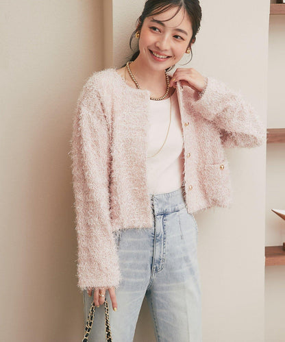 羽毛剪裁針織夾克開衫