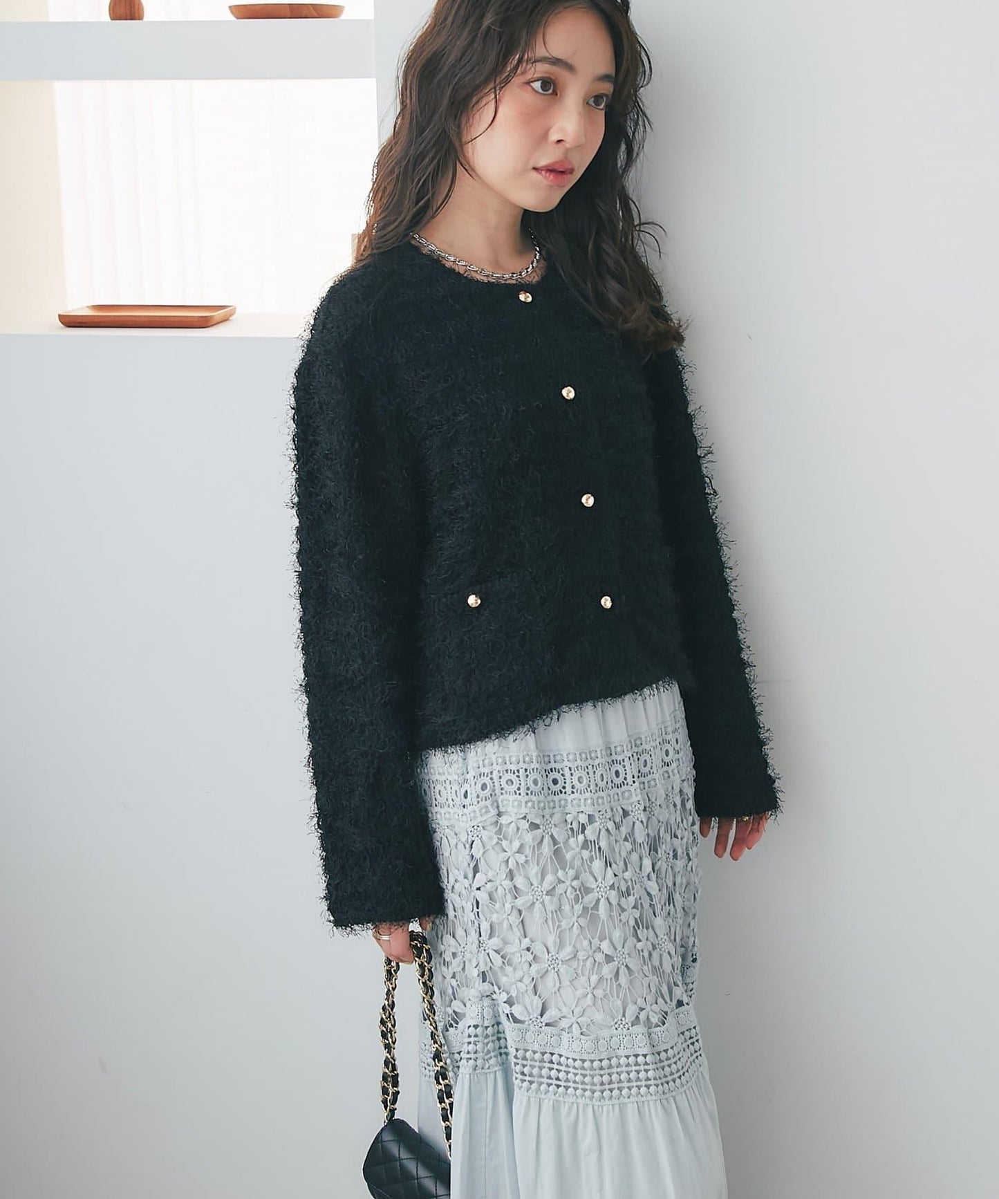 羽毛剪裁針織夾克開衫