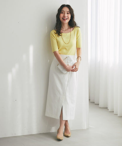 【復刻・新色黃色登場】亮片羅紋一字肩五分袖針織衫