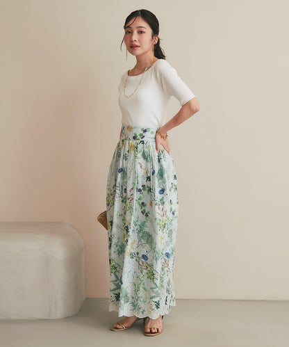 刺繡花印花半身裙