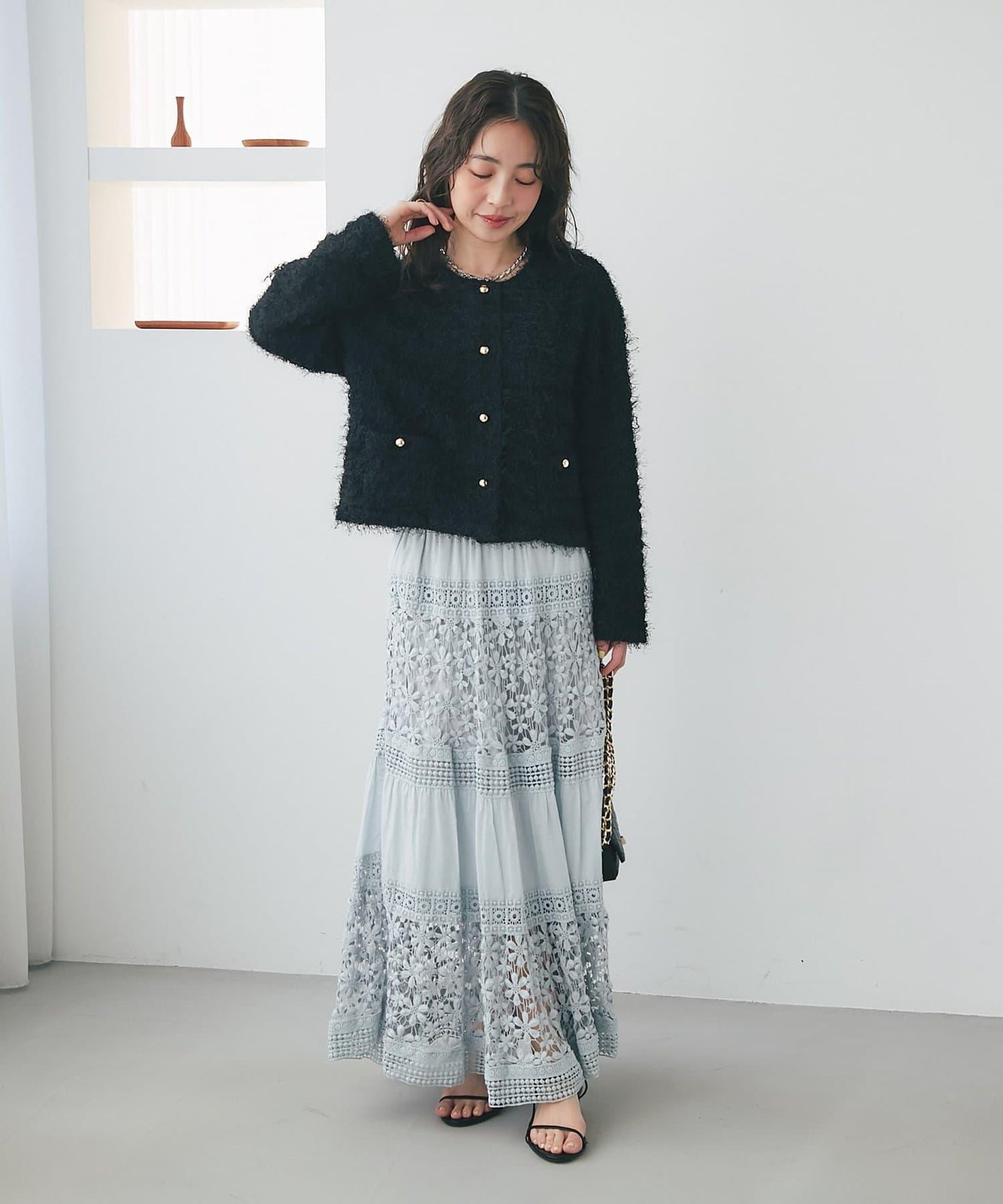 羽毛剪裁針織夾克開衫