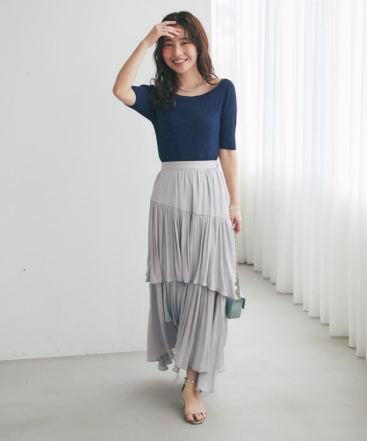 【復刻・新色黃色登場】亮片羅紋一字肩五分袖針織衫