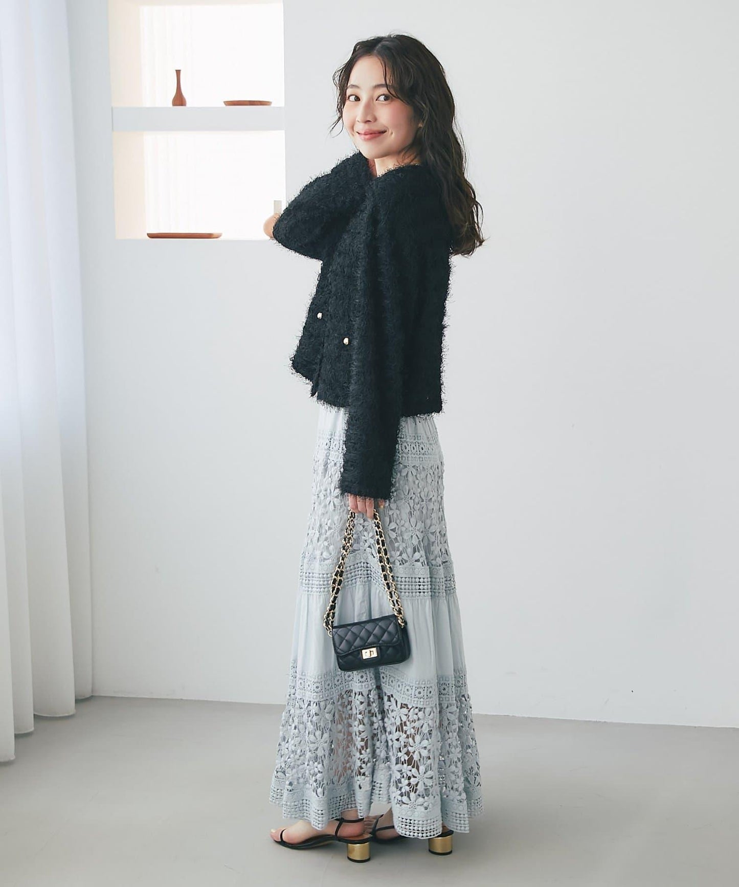 羽毛剪裁針織夾克開衫