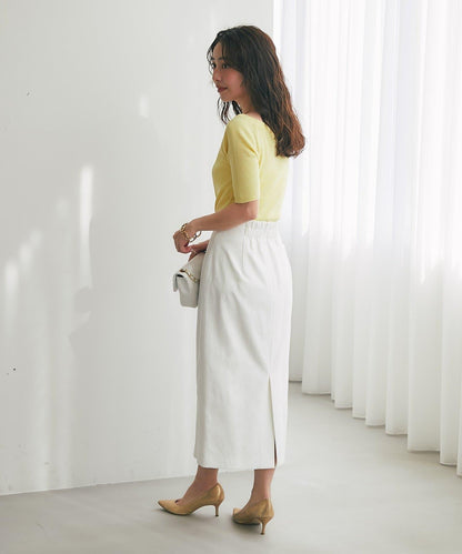 【復刻・新色黃色登場】亮片羅紋一字肩五分袖針織衫