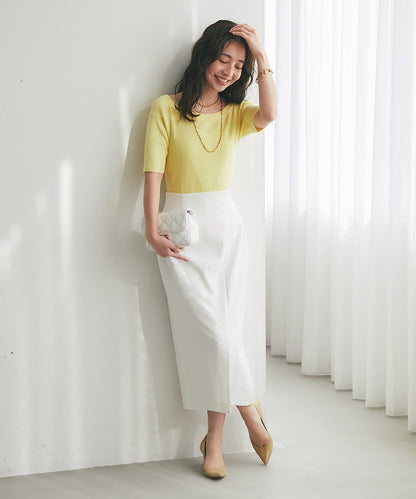 【復刻・新色黃色登場】亮片羅紋一字肩五分袖針織衫