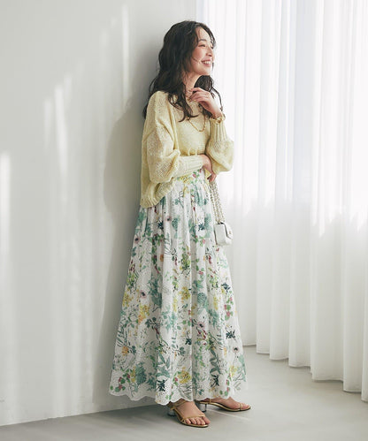 刺繡花印花半身裙