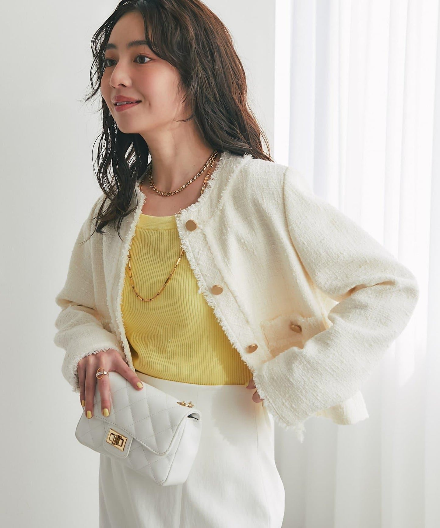【復刻・新色黃色登場】亮片羅紋一字肩五分袖針織衫