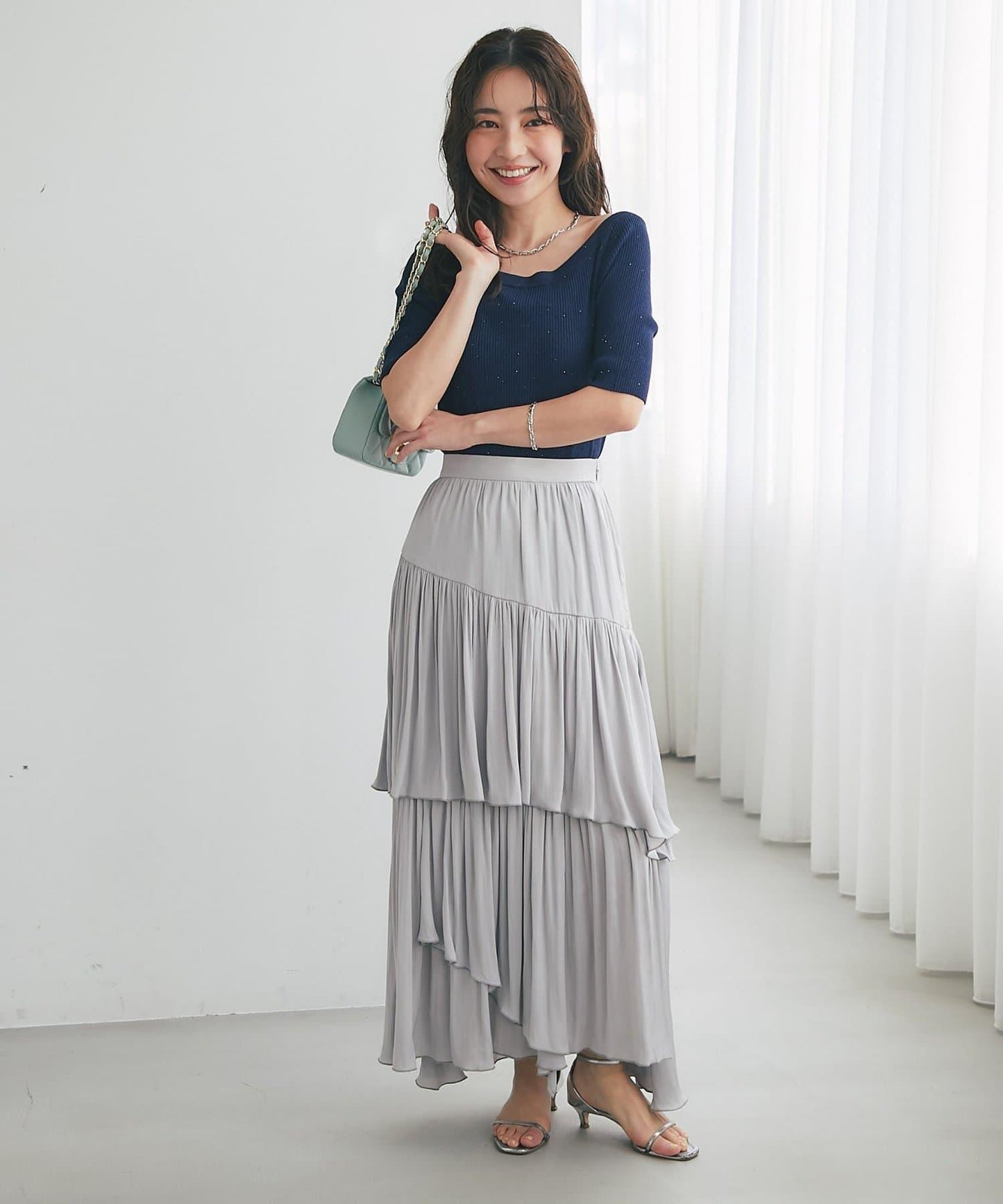 【復刻・新色黃色登場】亮片羅紋一字肩五分袖針織衫