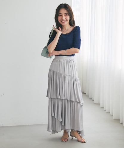 【復刻・新色黃色登場】亮片羅紋一字肩五分袖針織衫