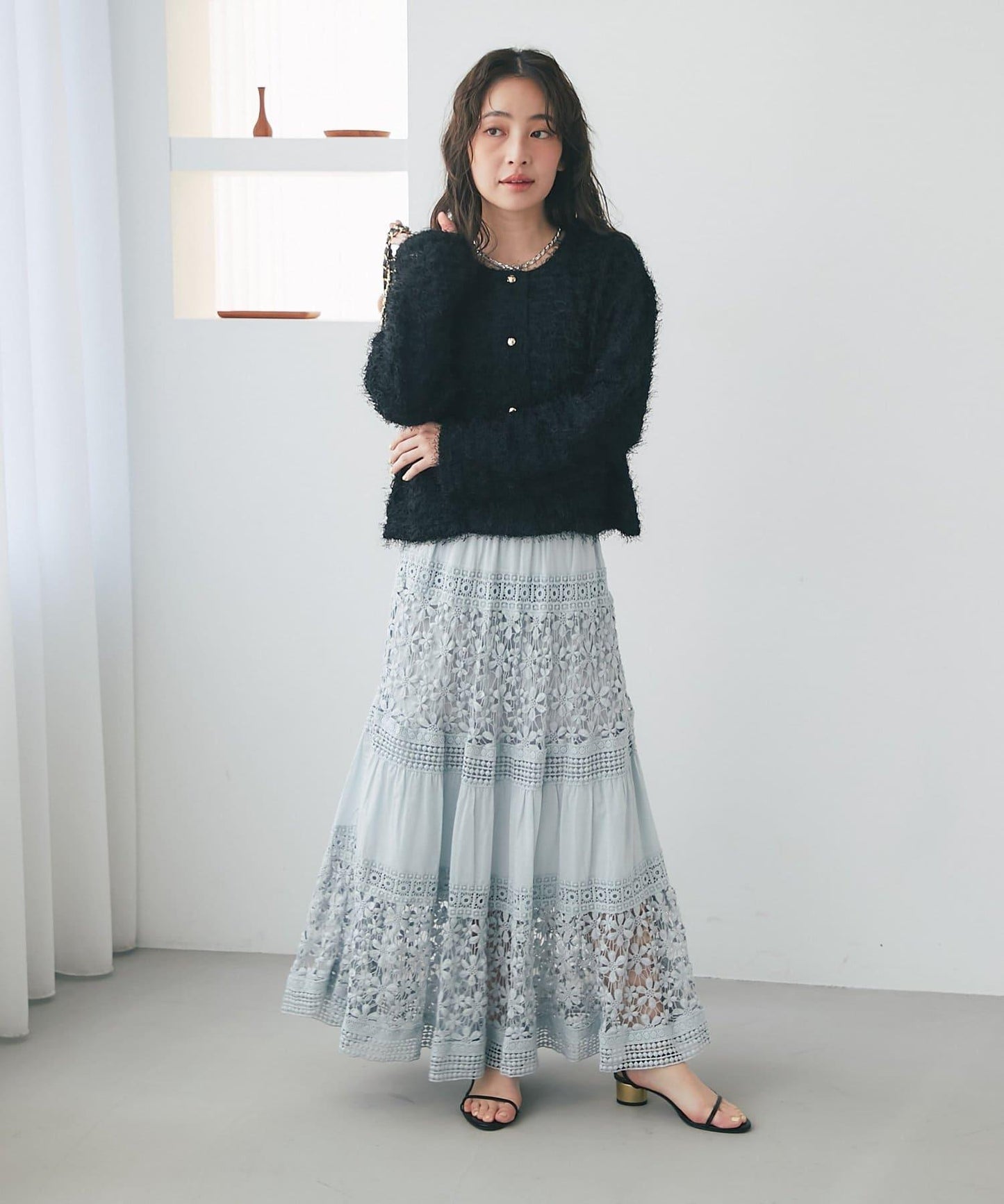 羽毛剪裁針織夾克開衫