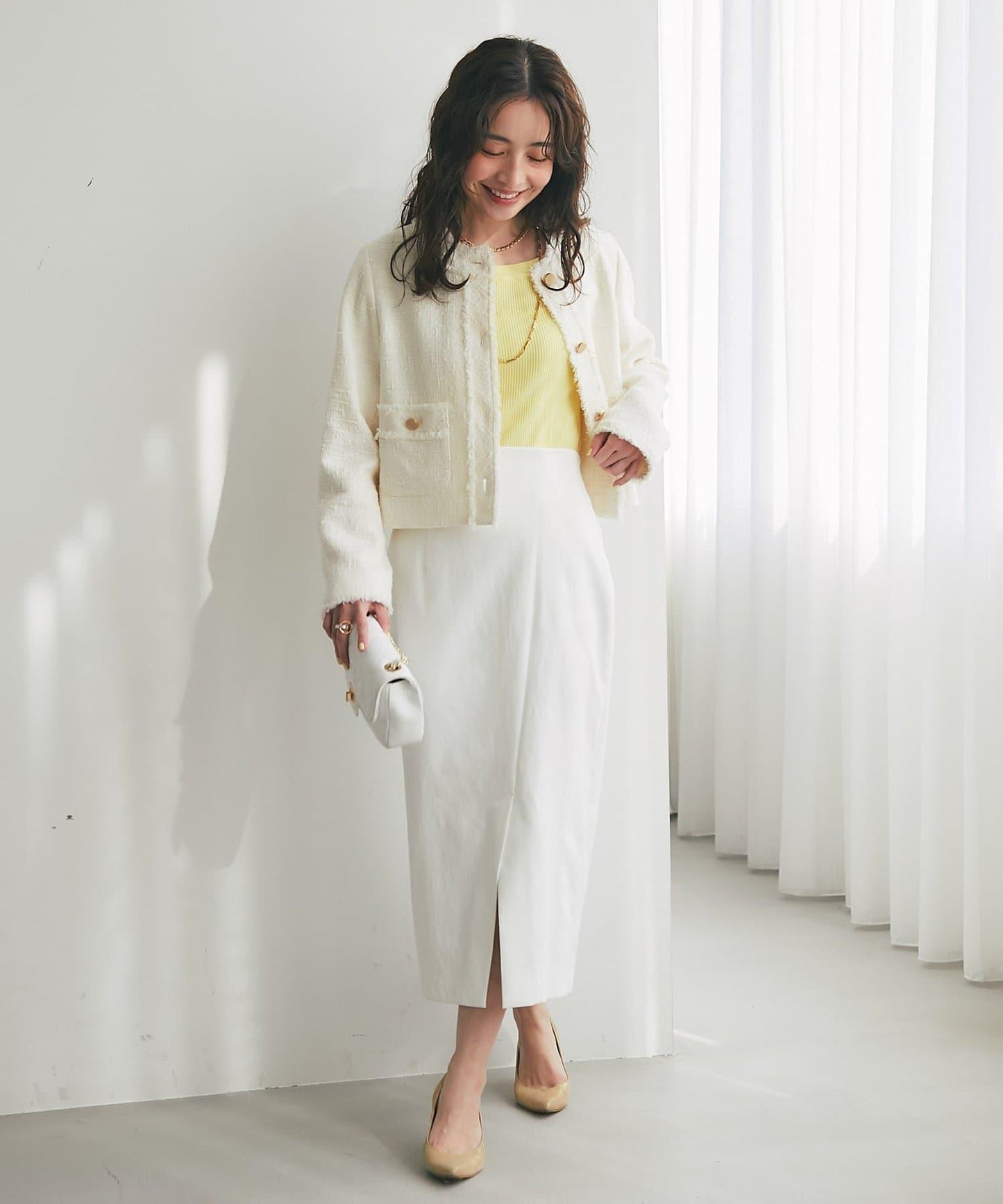 【復刻・新色黃色登場】亮片羅紋一字肩五分袖針織衫