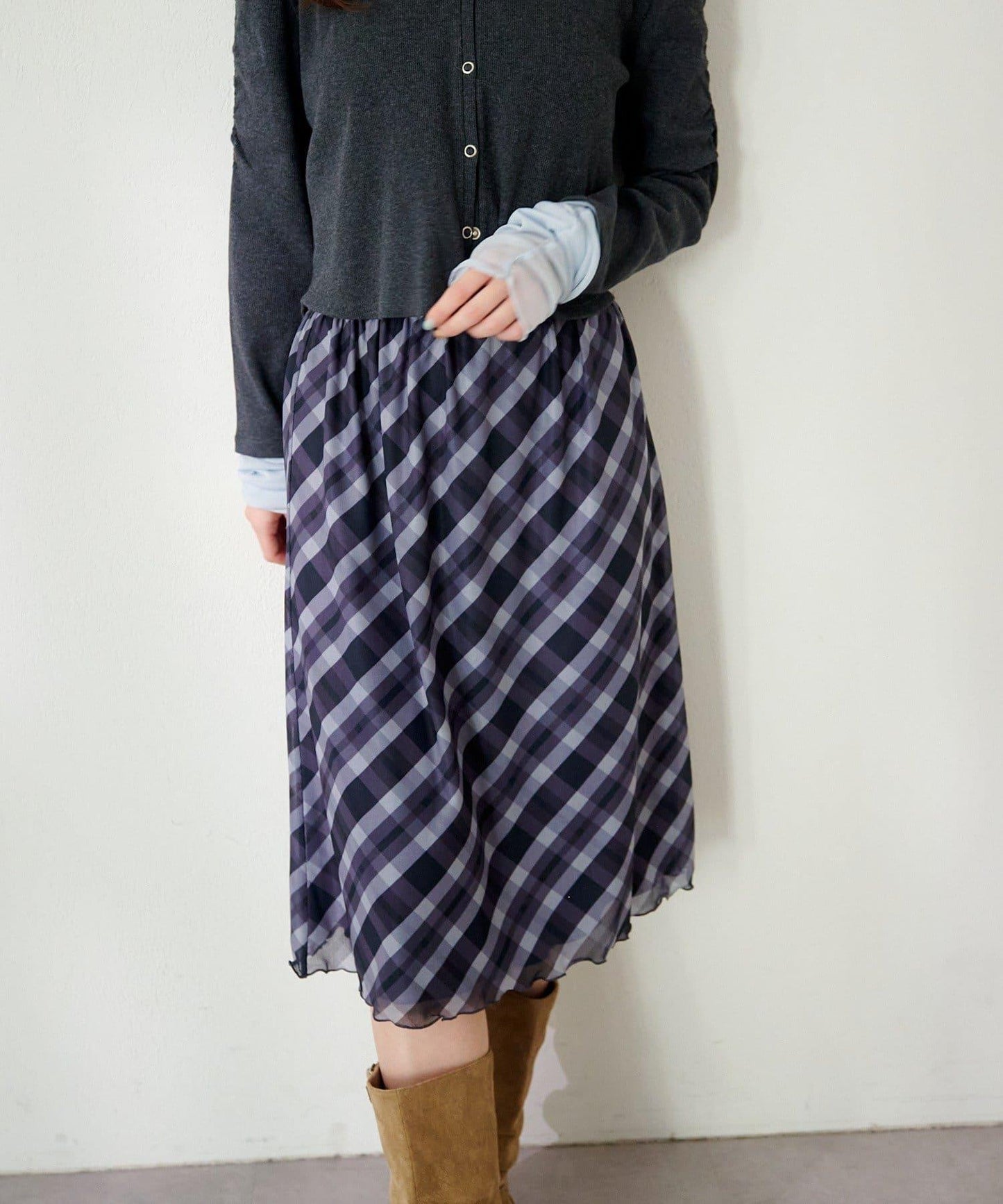 拼接透視半身裙