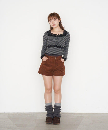 分層設計燈芯絨短褲