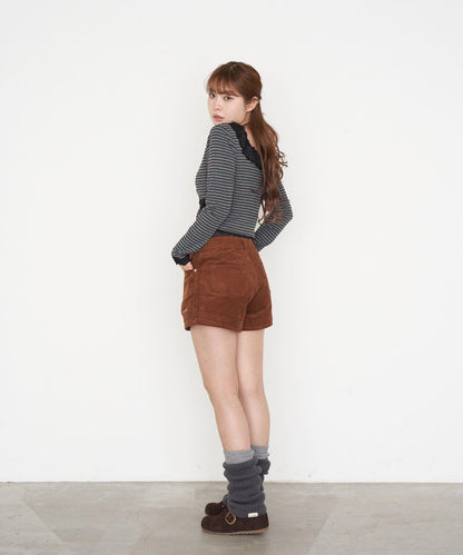 分層設計燈芯絨短褲