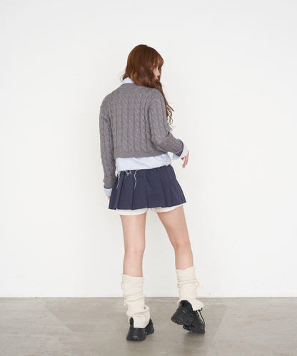 疊搭腰帶褶皺迷你半身裙