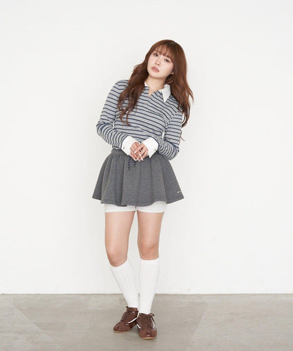 多色條紋胸部刺繡修身POLO衫