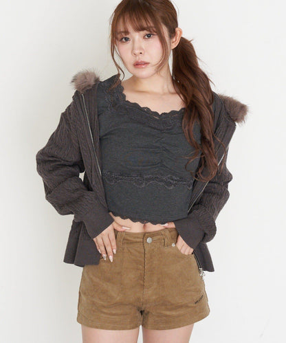 帶胸墊蕾絲長袖T恤