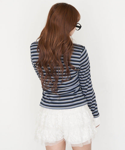 多色條紋胸部刺繡修身POLO衫