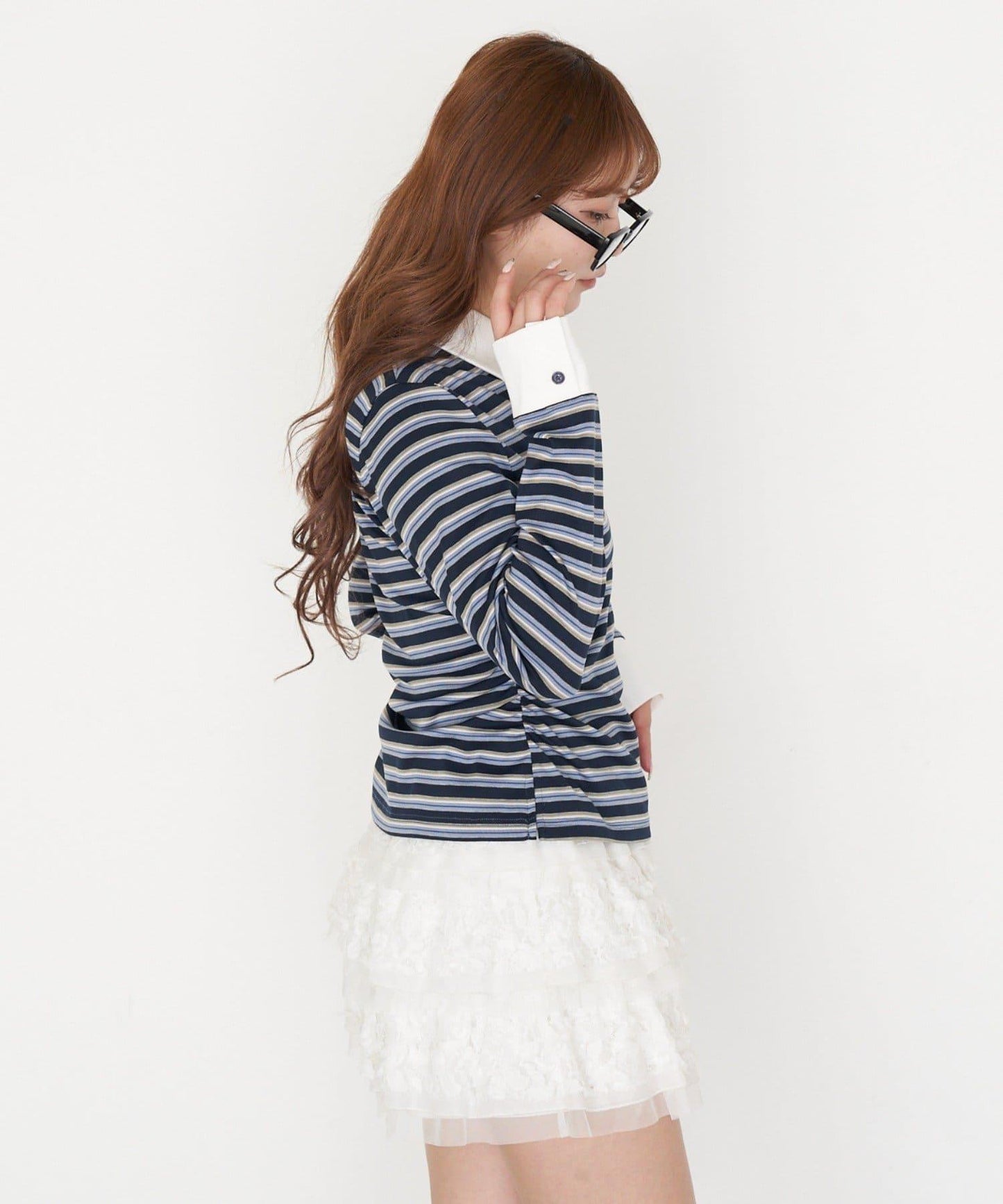 多色條紋胸部刺繡修身POLO衫