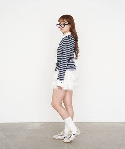 多色條紋胸部刺繡修身POLO衫