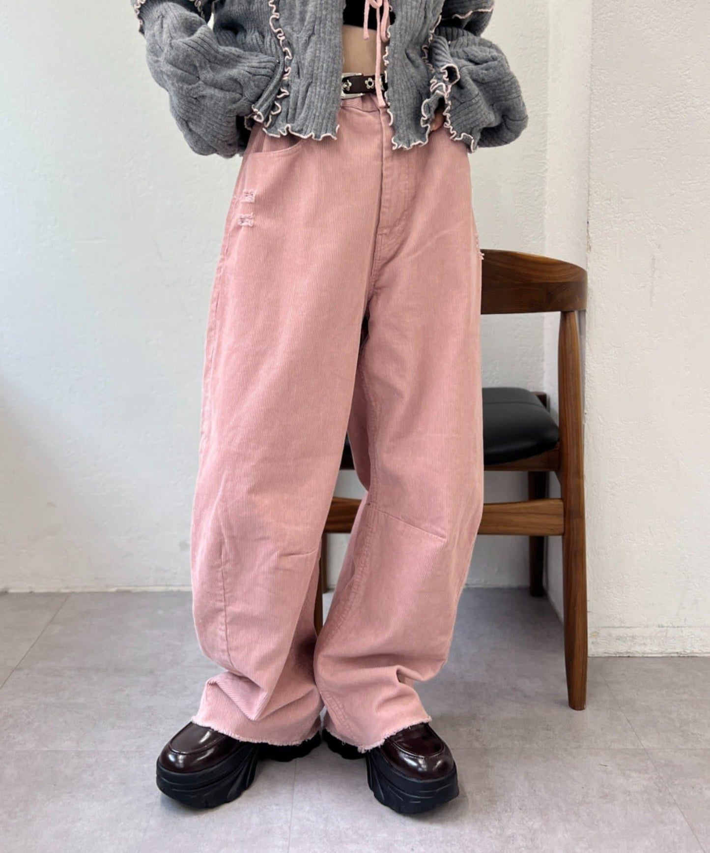 【w closet】燈芯絨破洞褲