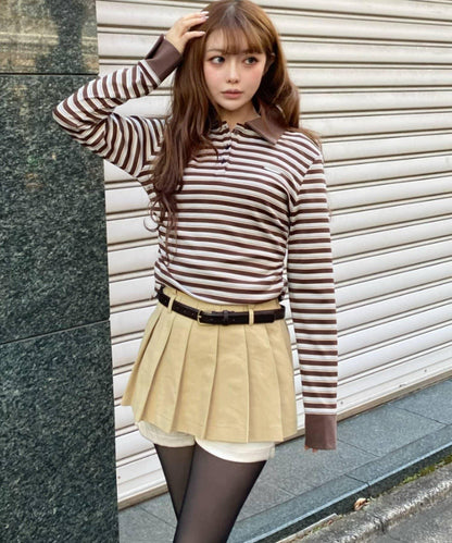 多色條紋胸部刺繡修身POLO衫