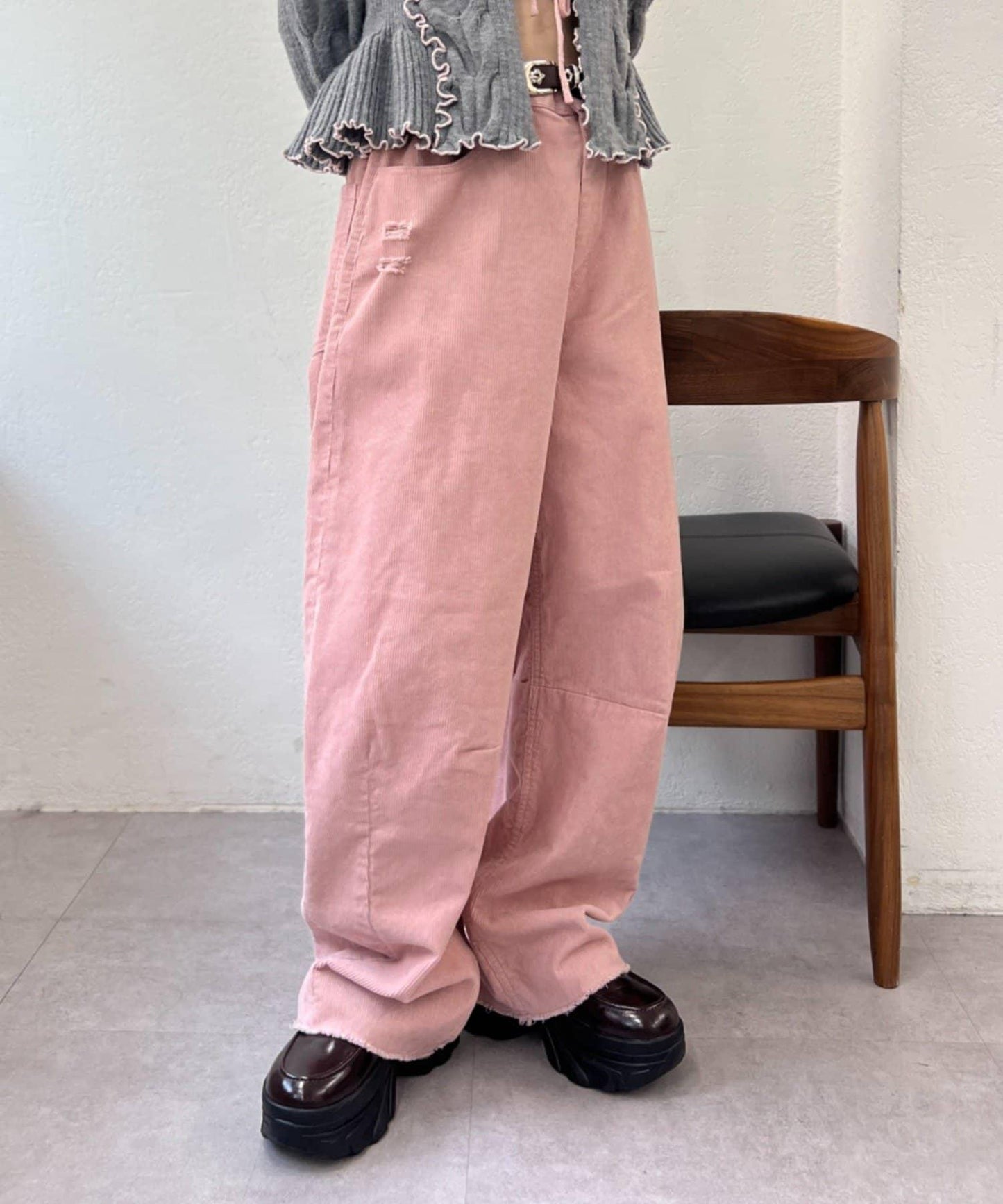 【w closet】燈芯絨破洞褲