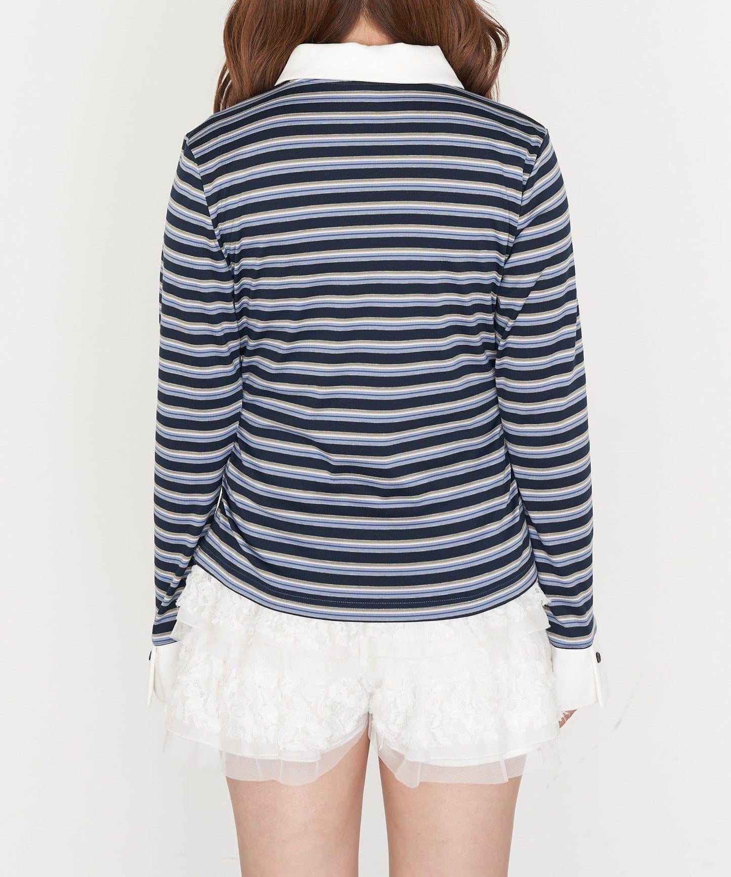 多色條紋胸部刺繡修身POLO衫