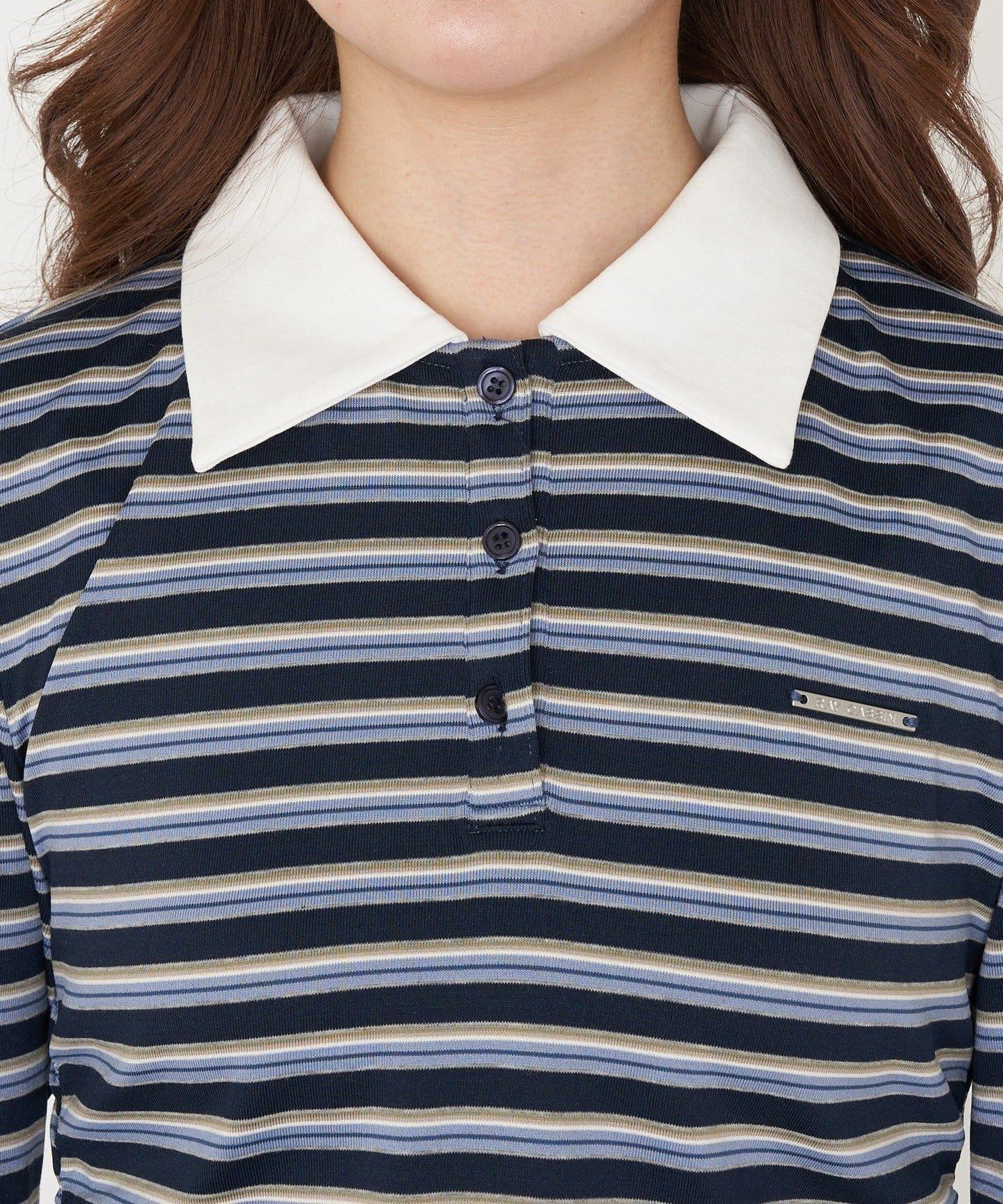 多色條紋胸部刺繡修身POLO衫