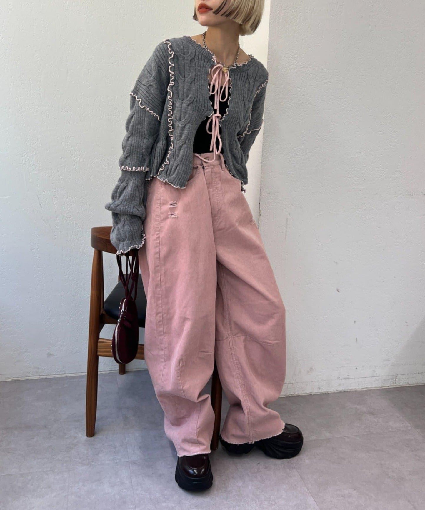 【w closet】燈芯絨破洞褲