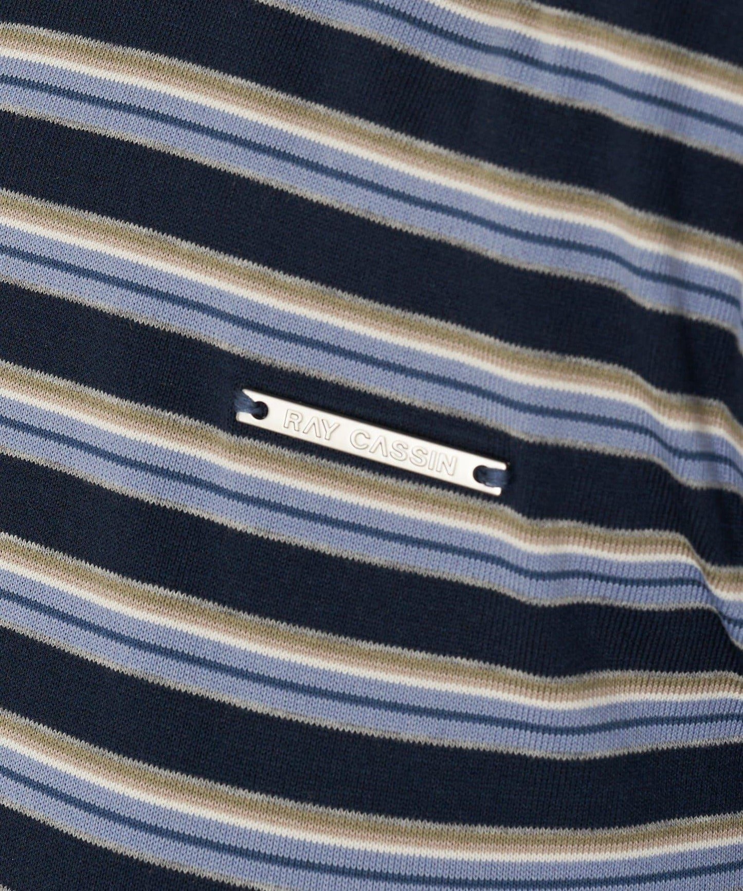 多色條紋胸部刺繡修身POLO衫