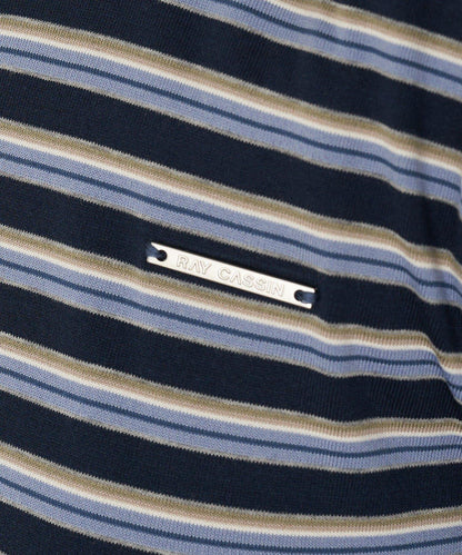 多色條紋胸部刺繡修身POLO衫