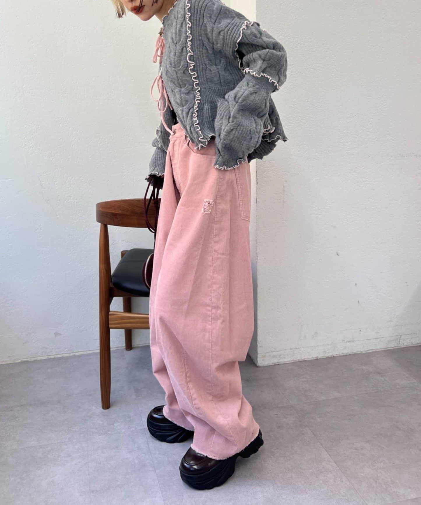 【w closet】燈芯絨破洞褲