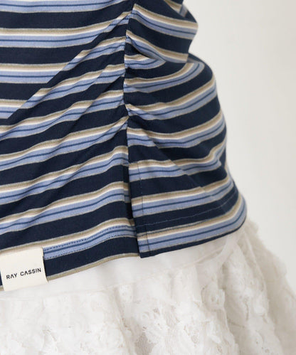 多色條紋胸部刺繡修身POLO衫