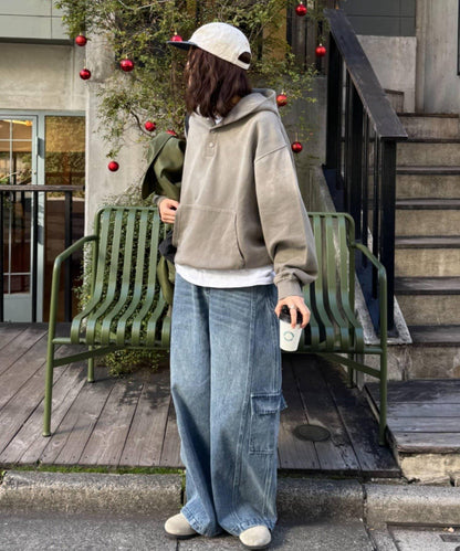 男女同款噴塗工藝亨利扣連帽衛衣