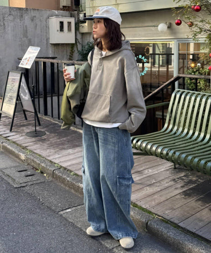 男女同款噴塗工藝亨利扣連帽衛衣