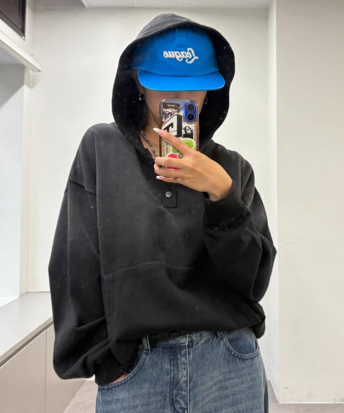 男女同款噴塗工藝亨利扣連帽衛衣