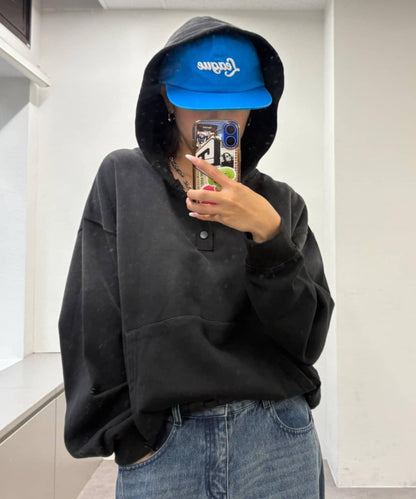 男女同款噴塗工藝亨利扣連帽衛衣